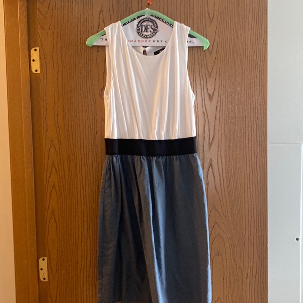 White and gray color block dress